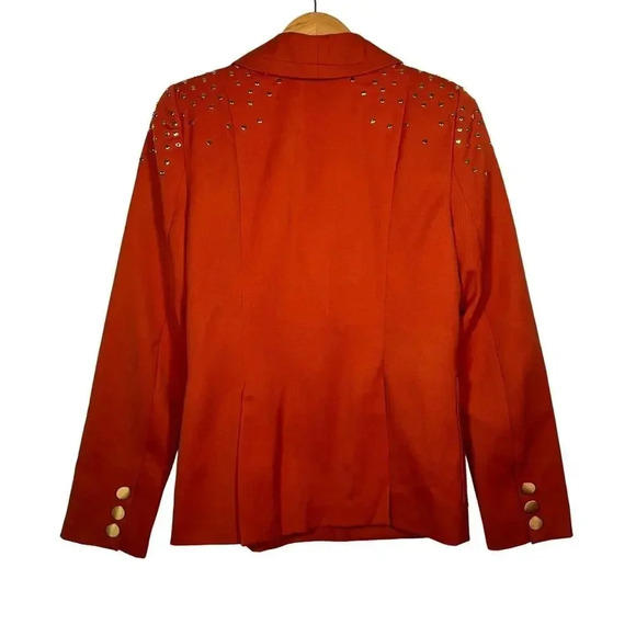 Chris Benz Statement Studded Shoulder Embellishments Wool Orange Blazer Size 6 - Picture 2 of 8